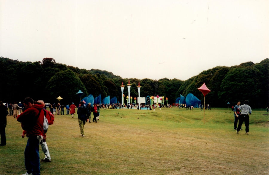Festival field with coloured inflatables