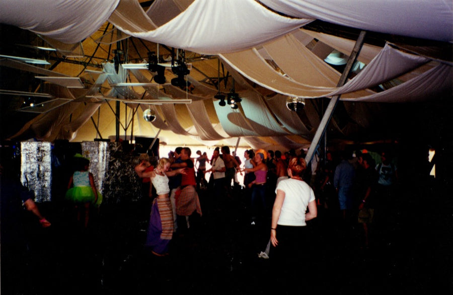 Dark dancefloor mid-party